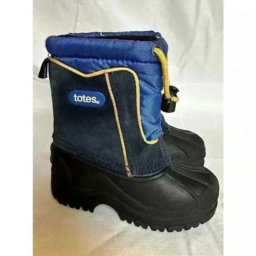 Totes George T Kids Boys Black Yellow Blue Waterproof Snow Rain Boots Shoes Sz 7